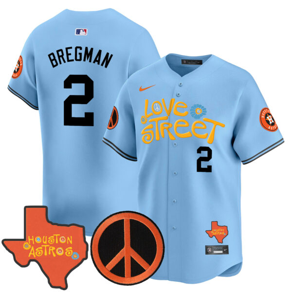 Men's Astros Love Street & Peace Sign Patch Vapor Premier Limited Jersey V3 - All Stitched - Image 3
