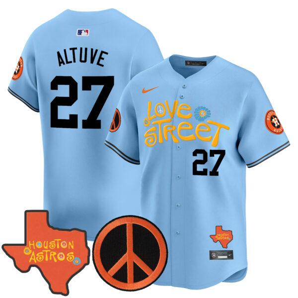 Men's Astros Love Street & Peace Sign Patch Vapor Premier Limited Jersey V3 - All Stitched - Image 4