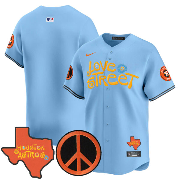 Men's Astros Love Street & Peace Sign Patch Vapor Premier Limited Jersey V3 - All Stitched - Image 9