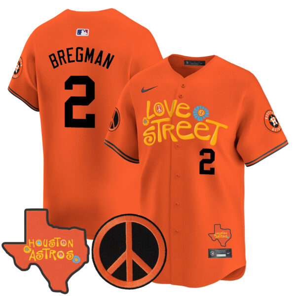 Men's Astros Love Street & Peace Sign Patch Vapor Premier Limited Jersey V3 - All Stitched - Image 12