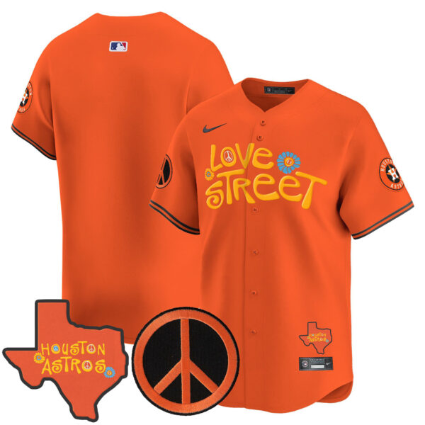 Men's Astros Love Street & Peace Sign Patch Vapor Premier Limited Jersey V3 - All Stitched - Image 18