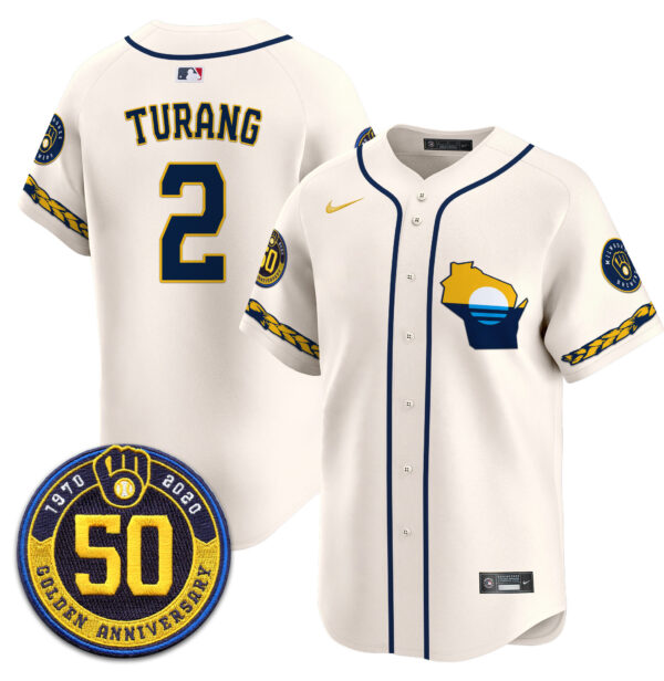 Men's Milwaukee Brewers Golden 50th Anniversary Patch Vapor Premier Limited Jersey - All Stitched - Image 4