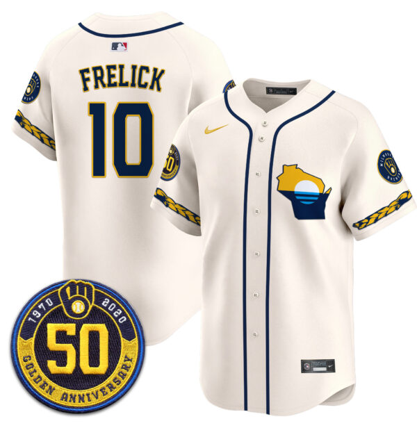 Men's Milwaukee Brewers Golden 50th Anniversary Patch Vapor Premier Limited Jersey - All Stitched - Image 5