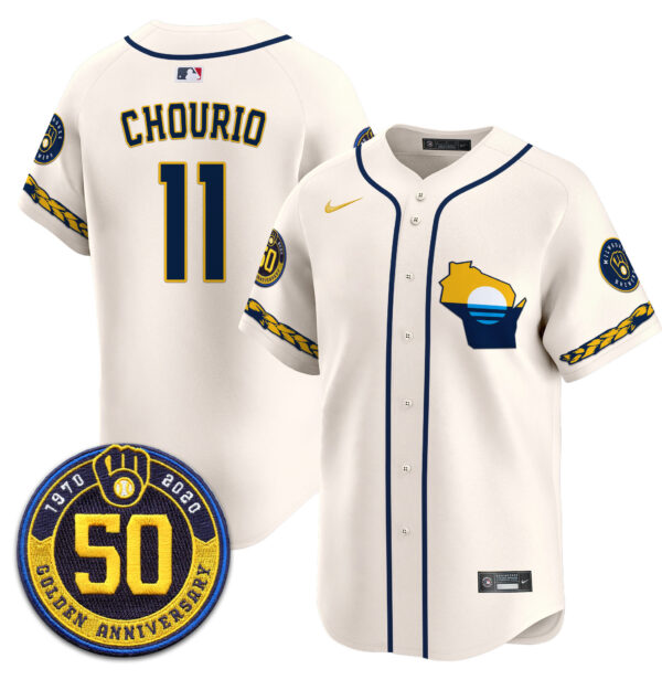 Men's Milwaukee Brewers Golden 50th Anniversary Patch Vapor Premier Limited Jersey - All Stitched - Image 6