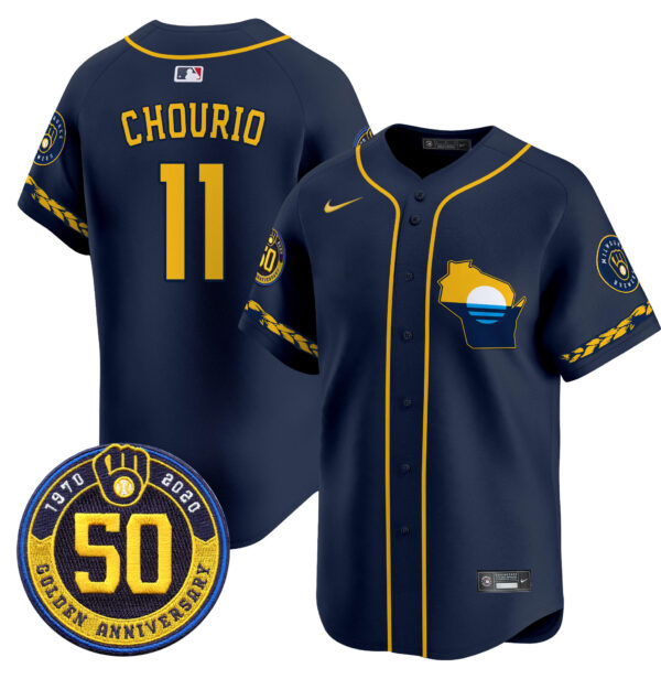 Men's Milwaukee Brewers Golden 50th Anniversary Patch Vapor Premier Limited Jersey - All Stitched - Image 13