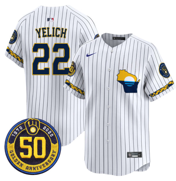 Men's Milwaukee Brewers Golden 50th Anniversary Patch Vapor Premier Limited Jersey - All Stitched - Image 16