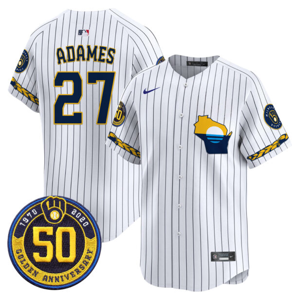 Men's Milwaukee Brewers Golden 50th Anniversary Patch Vapor Premier Limited Jersey - All Stitched - Image 17