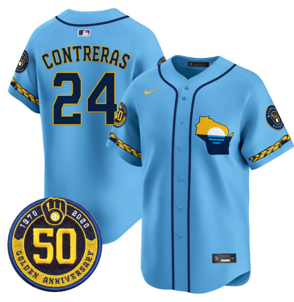 Men's Milwaukee Brewers Golden 50th Anniversary Patch Vapor Premier Limited Jersey - All Stitched - Image 22