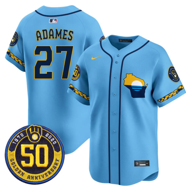 Men's Milwaukee Brewers Golden 50th Anniversary Patch Vapor Premier Limited Jersey - All Stitched - Image 24