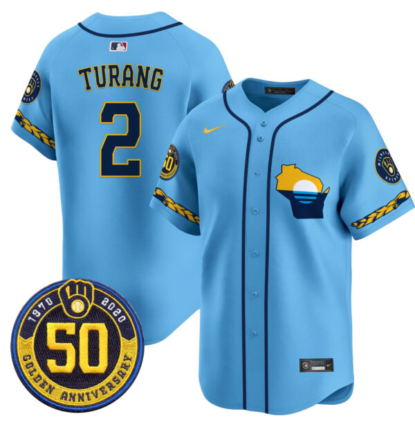 Men's Milwaukee Brewers Golden 50th Anniversary Patch Vapor Premier Limited Jersey - All Stitched - Image 25