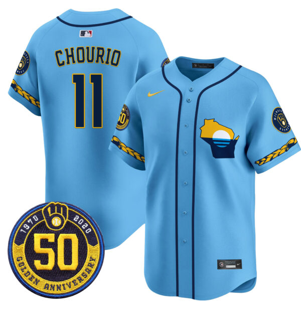 Men's Milwaukee Brewers Golden 50th Anniversary Patch Vapor Premier Limited Jersey - All Stitched - Image 27
