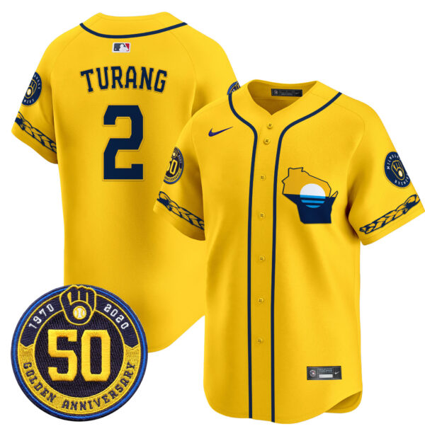 Men's Milwaukee Brewers Golden 50th Anniversary Patch Vapor Premier Limited Jersey - All Stitched - Image 32