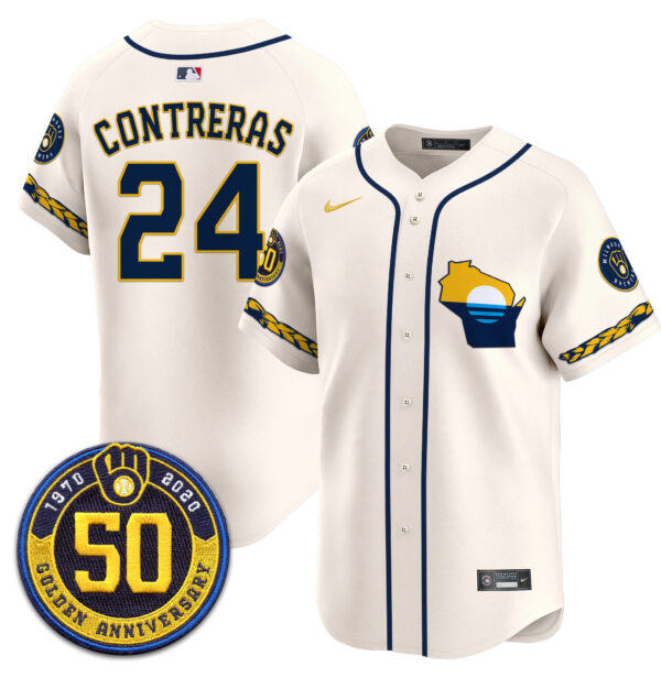 Men's Milwaukee Brewers Golden 50th Anniversary Patch Vapor Premier Limited Jersey - All Stitched