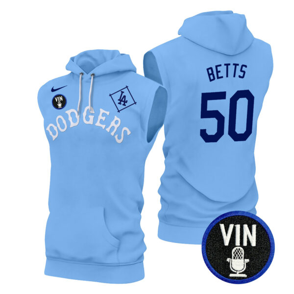 Men's Dodgers Tribute Vin Scully Patch Sleeveless Hoodie - All Stitched - Image 3