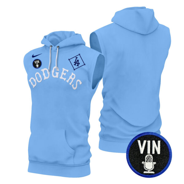 Men's Dodgers Tribute Vin Scully Patch Sleeveless Hoodie - All Stitched - Image 9