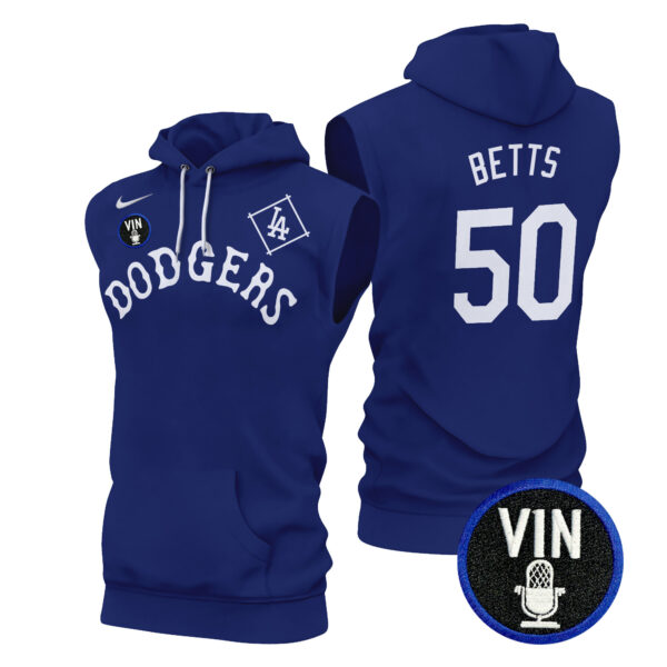 Men's Dodgers Tribute Vin Scully Patch Sleeveless Hoodie - All Stitched - Image 12