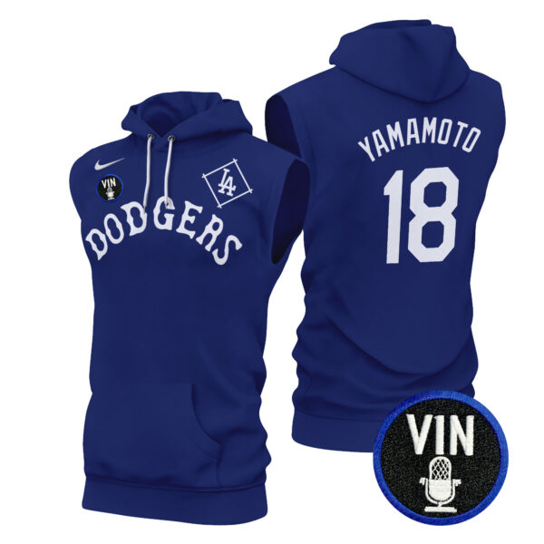 Men's Dodgers Tribute Vin Scully Patch Sleeveless Hoodie - All Stitched - Image 16
