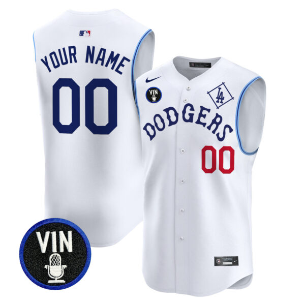 Dodgers Tribute Vin Scully Patch Vapor Premier Sleeveless Custom Jersey - All Stitched - Image 3