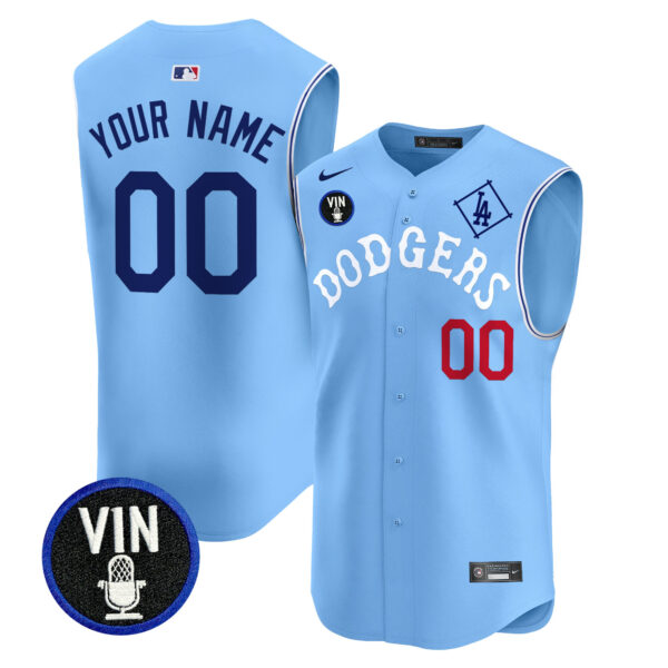 Dodgers Tribute Vin Scully Patch Vapor Premier Sleeveless Custom Jersey - All Stitched