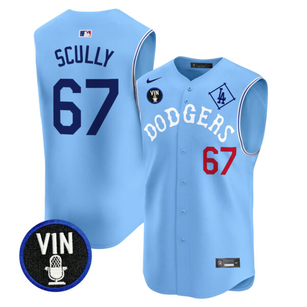 Men's Dodgers Tribute Vin Scully Patch Vapor Premier Sleeveless Jersey - All Stitched - Image 5