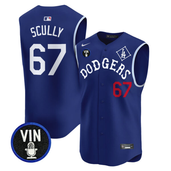 Men's Dodgers Tribute Vin Scully Patch Vapor Premier Sleeveless Jersey - All Stitched - Image 14