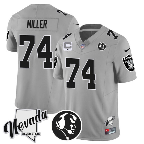 Men's Raiders John Madden Honoring & Nevada Silver State Patch Vapor Jersey - All Stitched - Image 20
