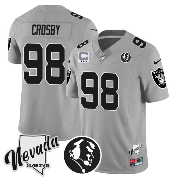 Men's Raiders John Madden Honoring & Nevada Silver State Patch Vapor Jersey - All Stitched - Image 18