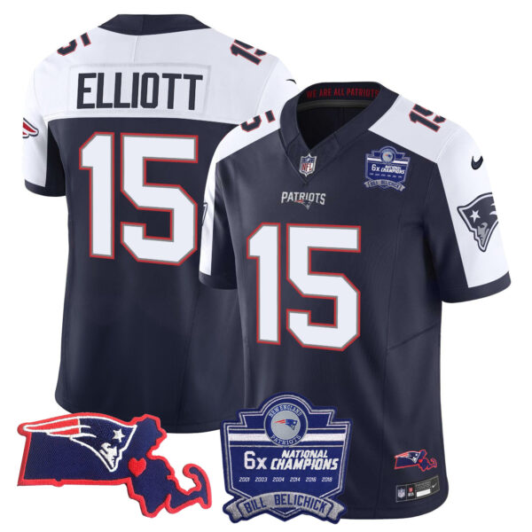 Men's Patriots Bill Belichick 6x Champions Patch Vapor Jersey - All Stitched - Image 4