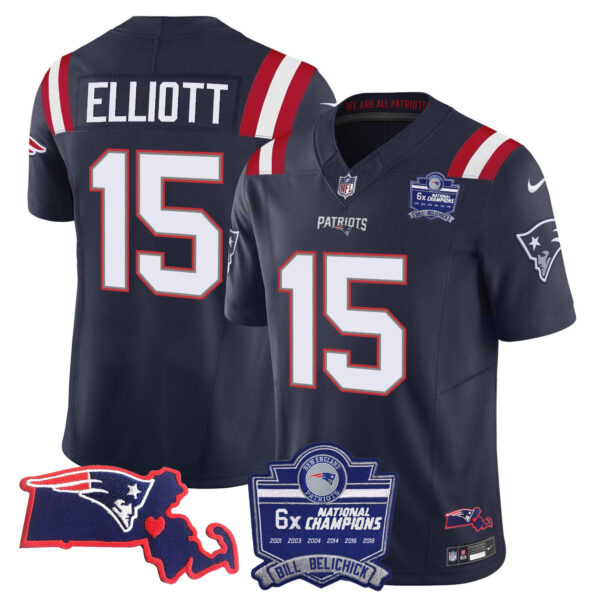 Men's Patriots Bill Belichick 6x Champions Patch Vapor Jersey - All Stitched - Image 18