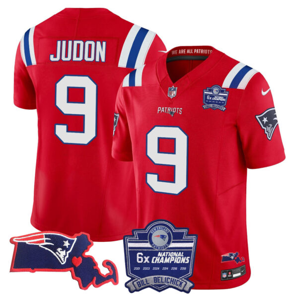 Men's Patriots Bill Belichick 6x Champions Patch Vapor Jersey - All Stitched - Image 24