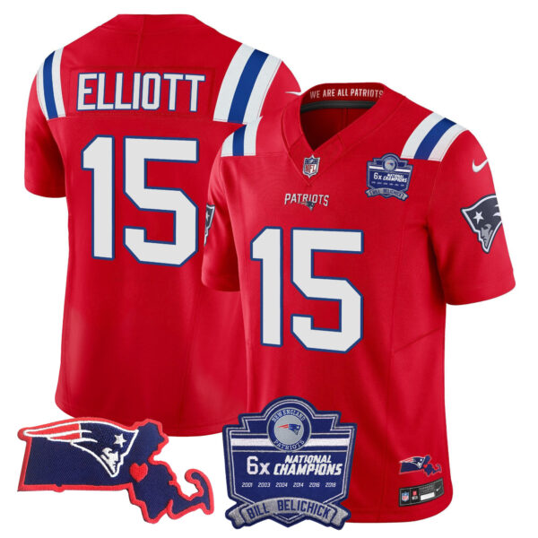 Men's Patriots Bill Belichick 6x Champions Patch Vapor Jersey - All Stitched - Image 25