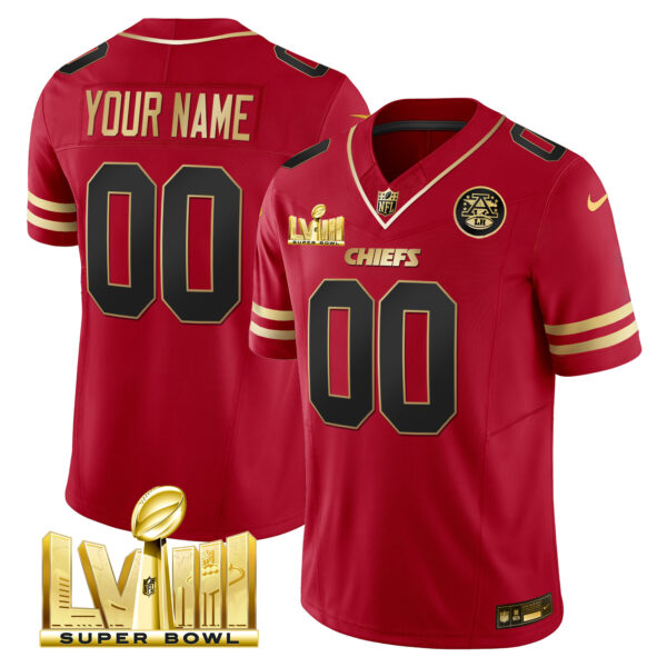 Chiefs Super Bowl LVIII Gold Patch Vapor Custom Jersey - All Stitched - Image 3