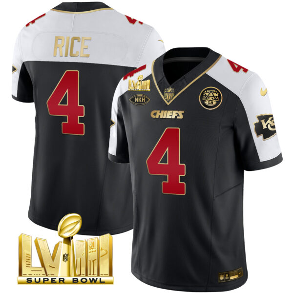Men's Chiefs Super Bowl LVIII Gold Patch Vapor Jersey V2 - All Stitched - Image 7