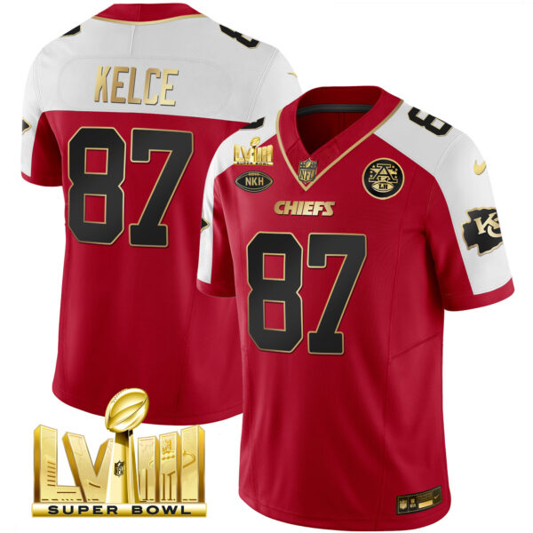 Men's Chiefs Super Bowl LVIII Gold Patch Vapor Jersey V2 - All Stitched - Image 16