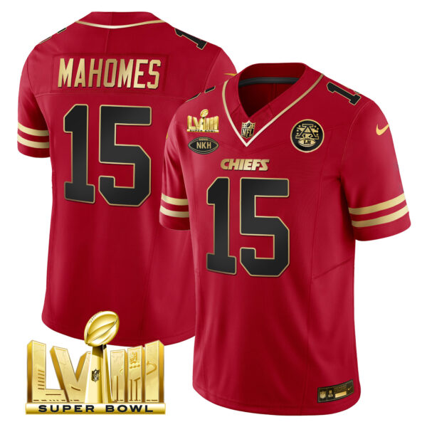 Men's Chiefs Super Bowl LVIII Gold Patch Vapor Jersey V2 - All Stitched - Image 22
