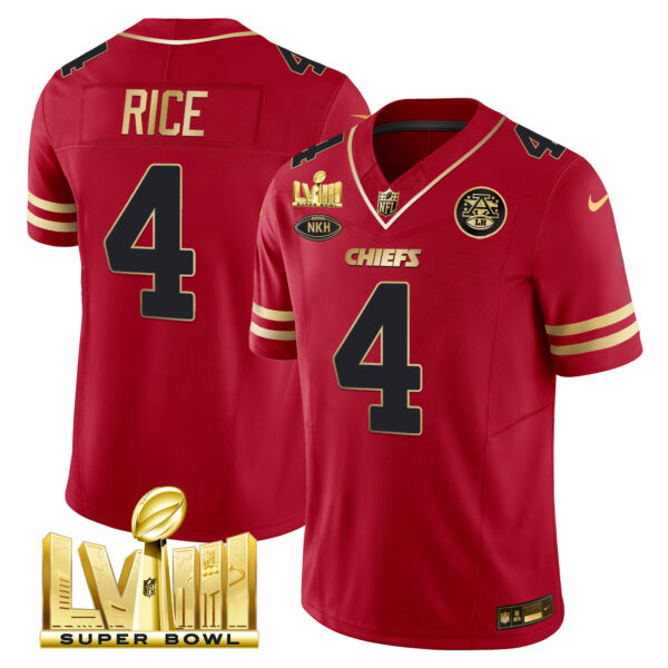 Men's Chiefs Super Bowl LVIII Gold Patch Vapor Jersey V2 - All Stitched - Image 28