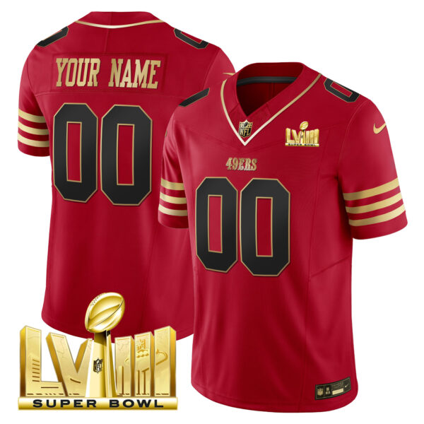 49ers Super Bowl LVIII Gold Patch Vapor Custom Jersey - All Stitched - Image 2