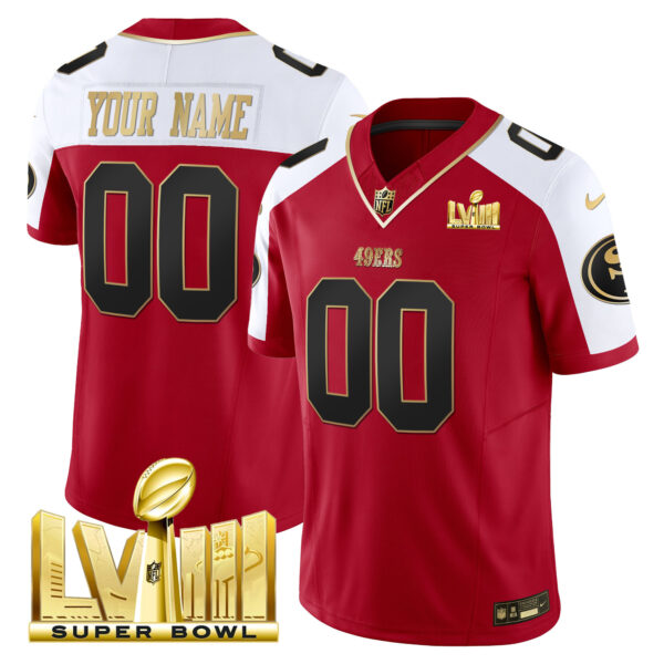 49ers Super Bowl LVIII Gold Patch Vapor Custom Jersey - All Stitched - Image 5