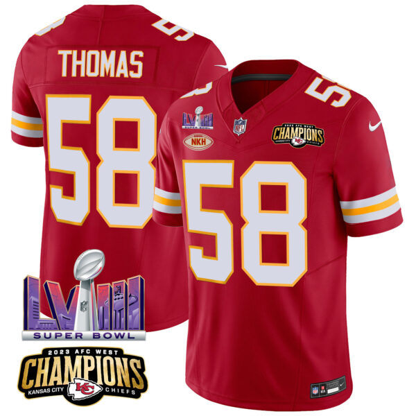 Men's Chiefs AFC West Champions & Super Bowl LVIII Patch Vapor Jersey - All Stitched - Image 38