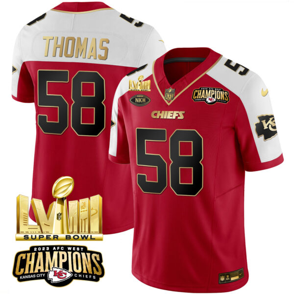 Men's Chiefs AFC West Champions & Super Bowl LVIII Gold Patch Vapor Jersey - All Stitched - Image 10