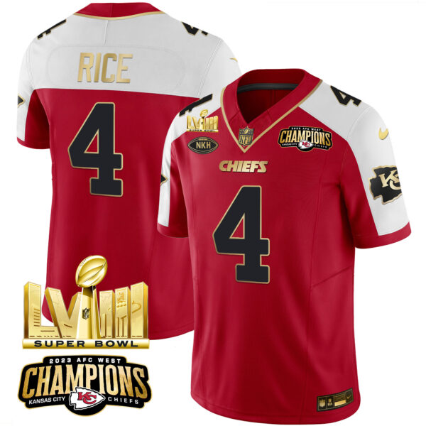 Men's Chiefs AFC West Champions & Super Bowl LVIII Gold Patch Vapor Jersey - All Stitched - Image 14