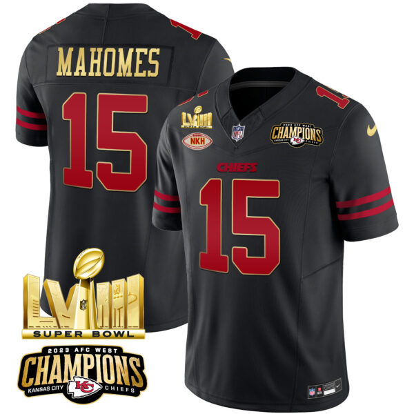 Men's Chiefs AFC West Champions & Super Bowl LVIII Gold Patch Vapor Jersey - All Stitched - Image 29