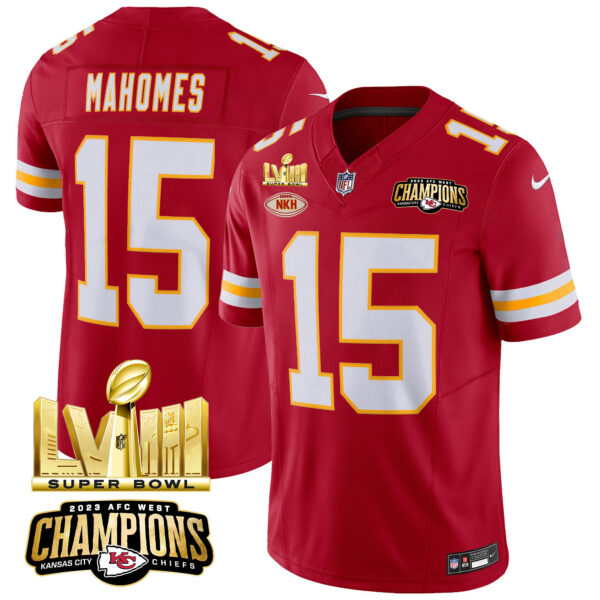 Men's Chiefs AFC West Champions & Super Bowl LVIII Gold Patch Vapor Jersey - All Stitched - Image 36