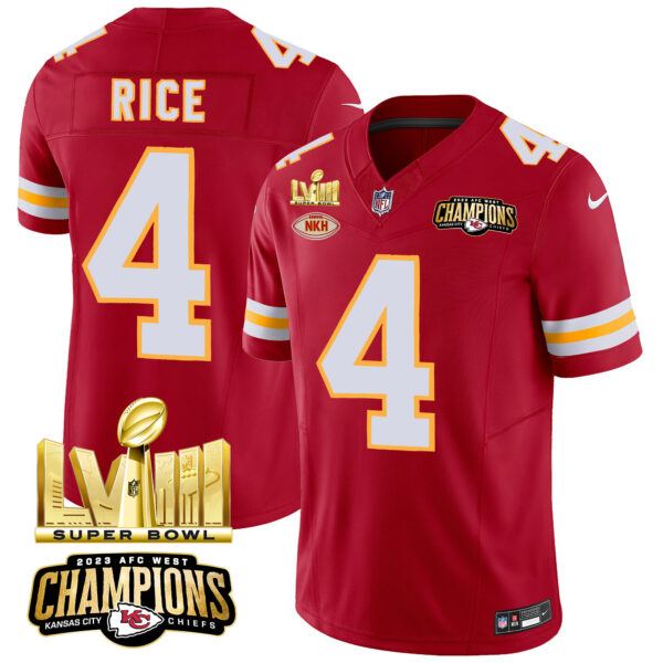 Men's Chiefs AFC West Champions & Super Bowl LVIII Gold Patch Vapor Jersey - All Stitched - Image 42