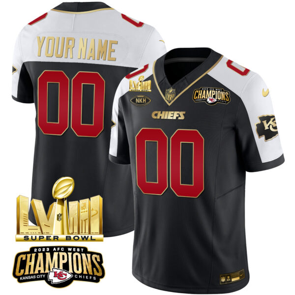 Chiefs AFC West Champions & Super Bowl LVIII Gold Patch Vapor Custom Jersey - All Stitched