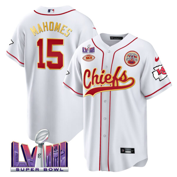 Men's Chiefs Super Bowl LVIII Patch Baseball Jersey - All Stitched - Image 9