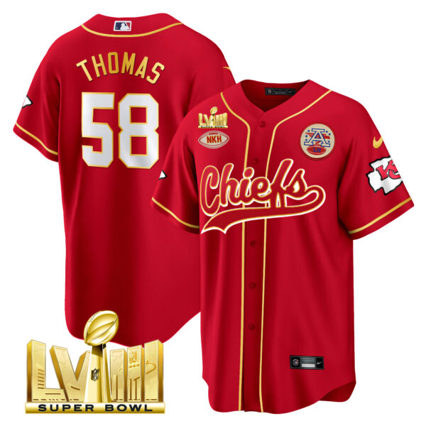 Men's Chiefs Super Bowl LVIII Gold Patch Baseball Jersey - All Stitched - Image 4