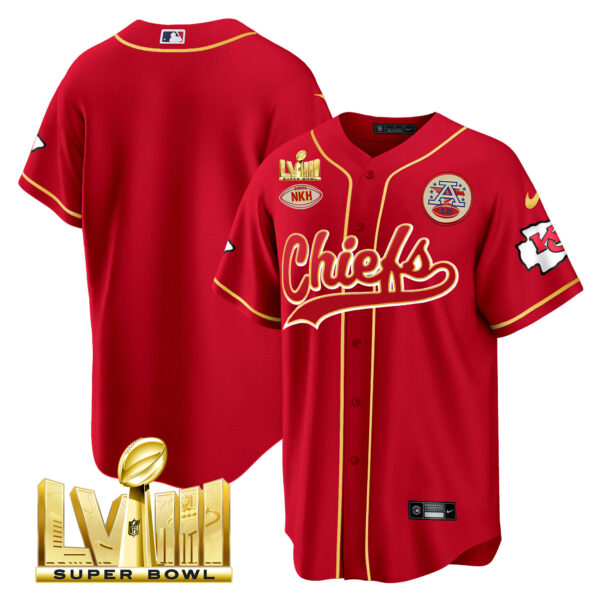 Men's Chiefs Super Bowl LVIII Gold Patch Baseball Jersey - All Stitched - Image 8