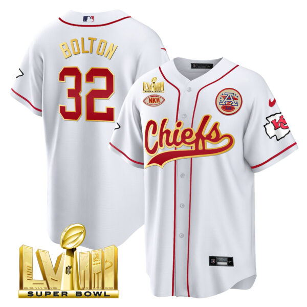 Men's Chiefs Super Bowl LVIII Gold Patch Baseball Jersey - All Stitched - Image 11