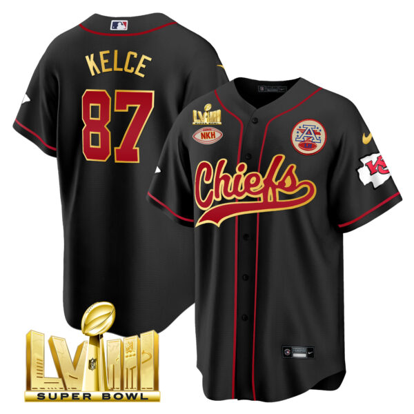Men's Chiefs Super Bowl LVIII Gold Patch Baseball Jersey - All Stitched - Image 18